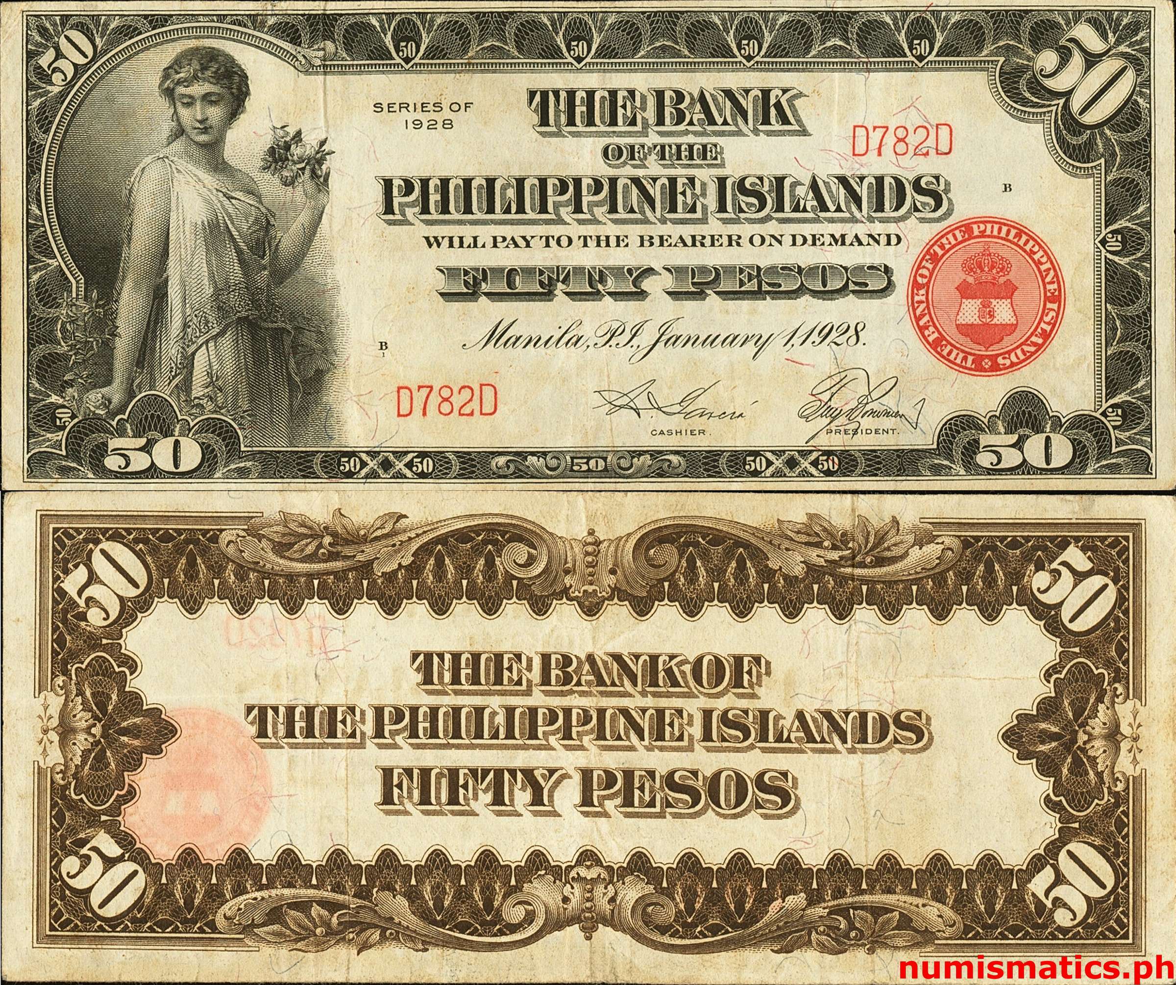 1928 50 Pesos Garcia - Borromeo Bank of the Philippine Islands Circulating Note