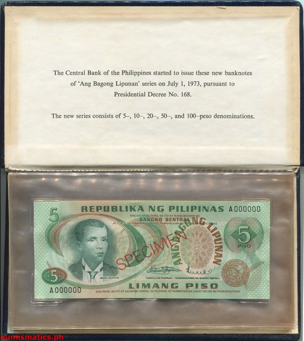 1973 ABL Marcos - Licaros Specimen Banknote Set 1