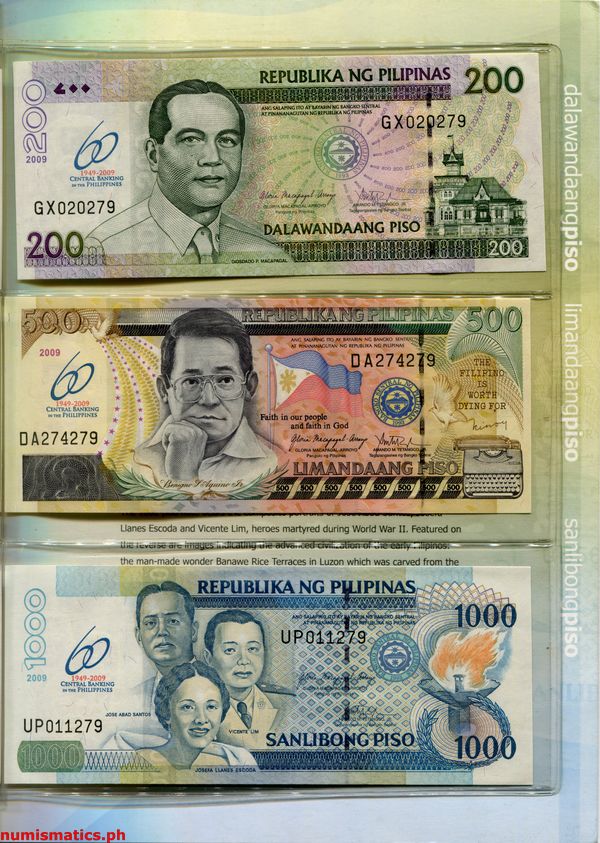 2009 60 Central Banking in the Philippines Banknote Set 3