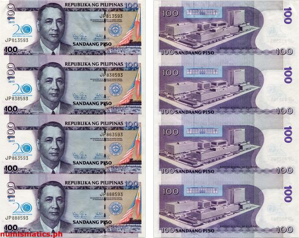 2013 100 Piso 20 Wastong Pananalapi Tungo sa Kaunlaran Uncut Sheet of 4 Commemorative Banknote