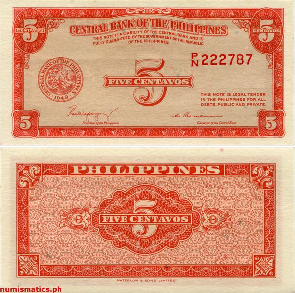 5 Centavos Magsaysay - Cuaderno English Series Banknote