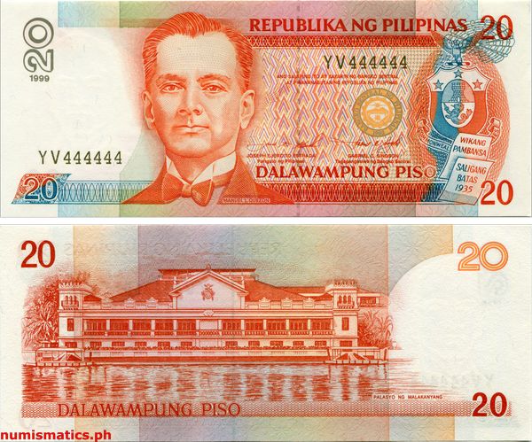 1999 20 Piso Estrada - Singson Black Serial New Design Series Banknote