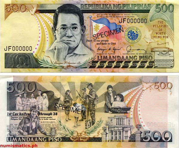 500 Piso Aquino - Fernandez Jr. Specimen New Design Series Banknote