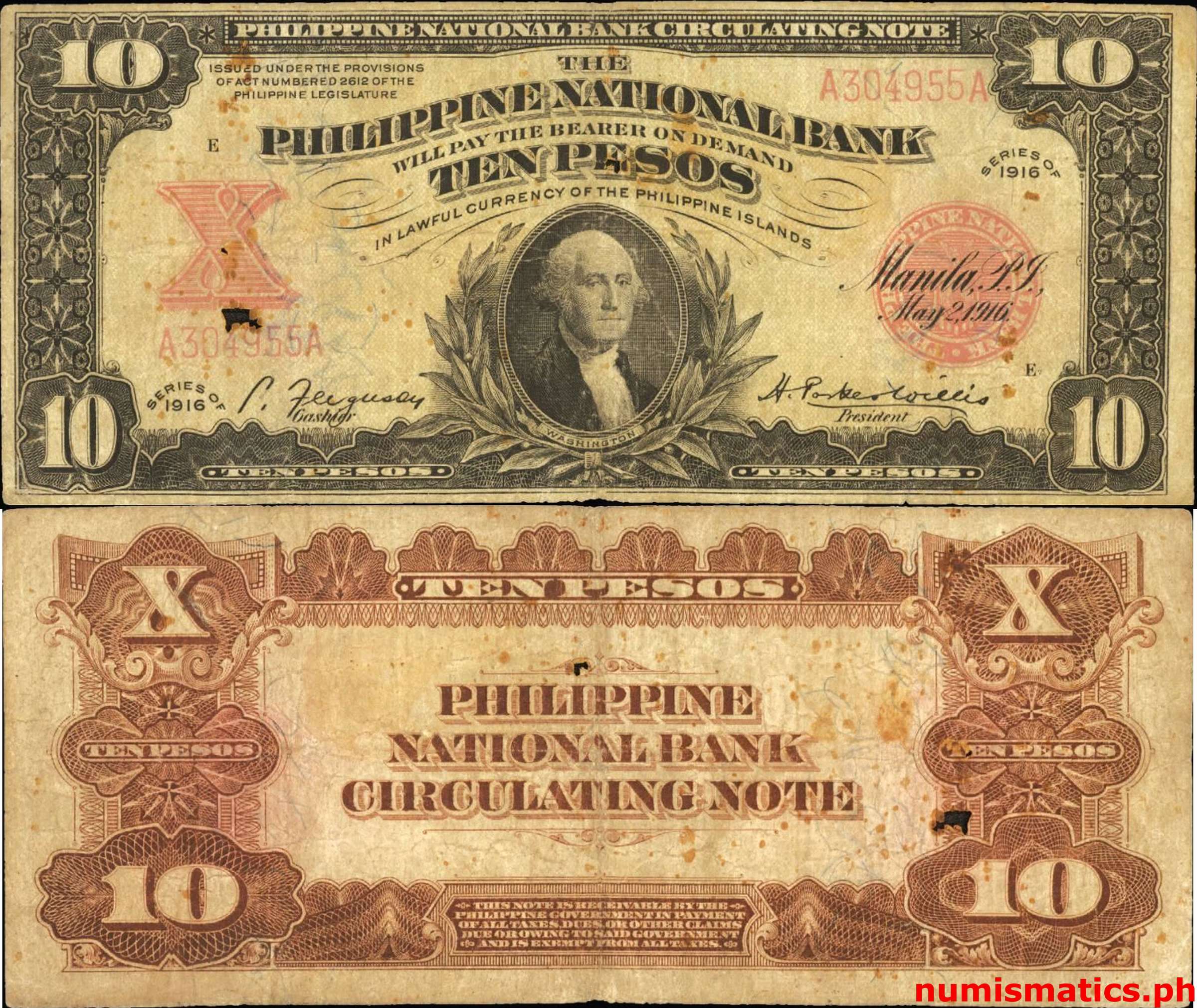 1916 10 Pesos Ferguson-Willis Philippine National Bank Circulating Note