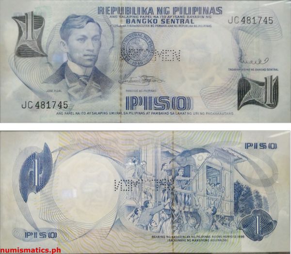 1 Piso Marcos - Licaros Specimen Live Pin Perforated Pilipino Series Banknote