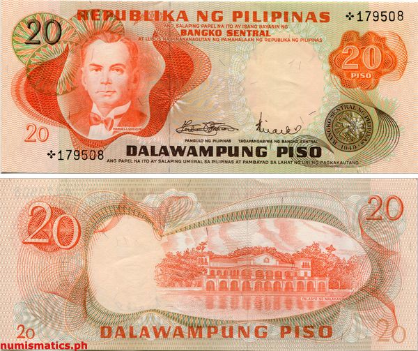 20 Piso Marcos - Licaros 2nd Issue Replacement Pilipino Series Banknote