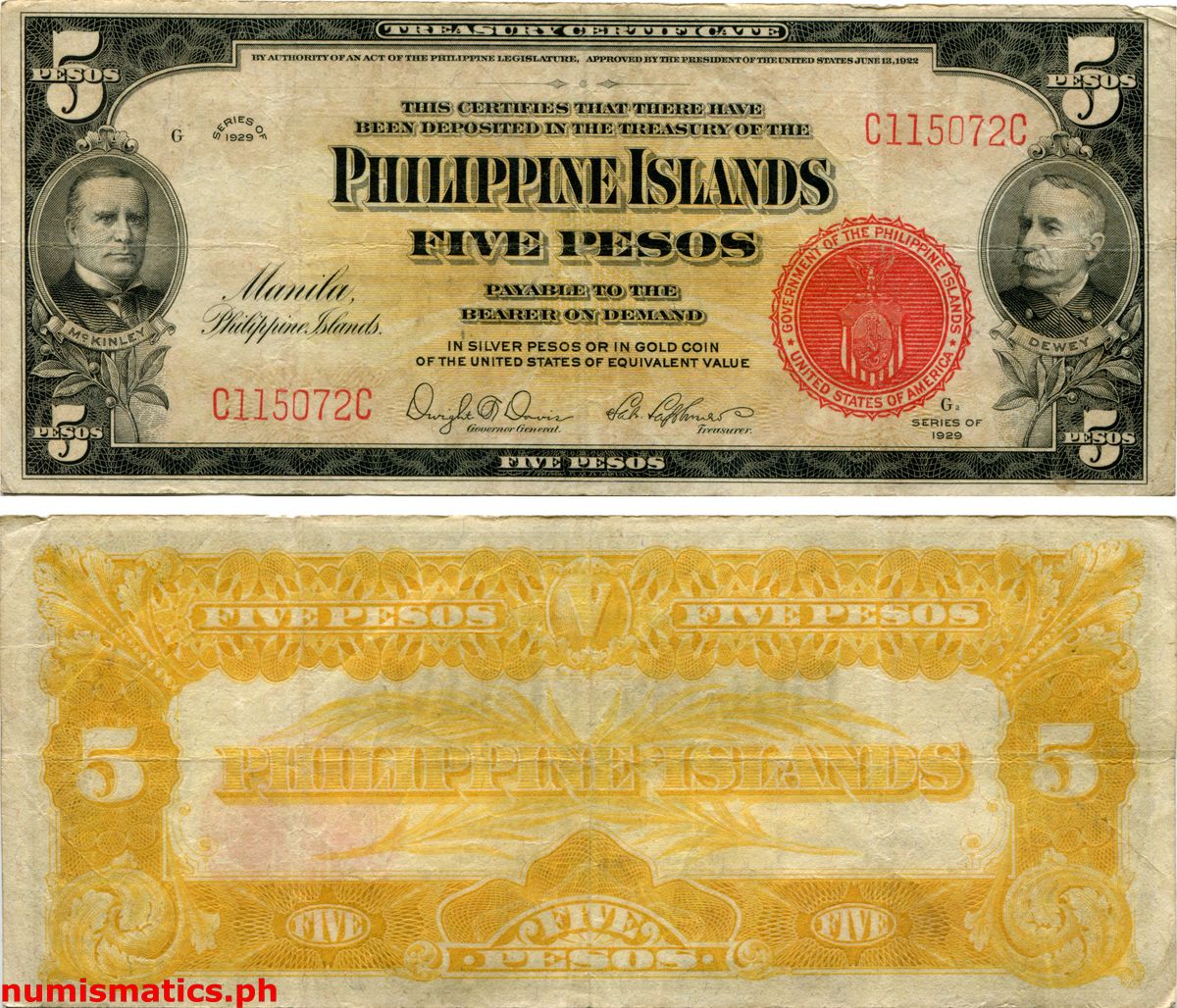 1929 5 Pesos Davis - Lagdameo Treasury Certificate