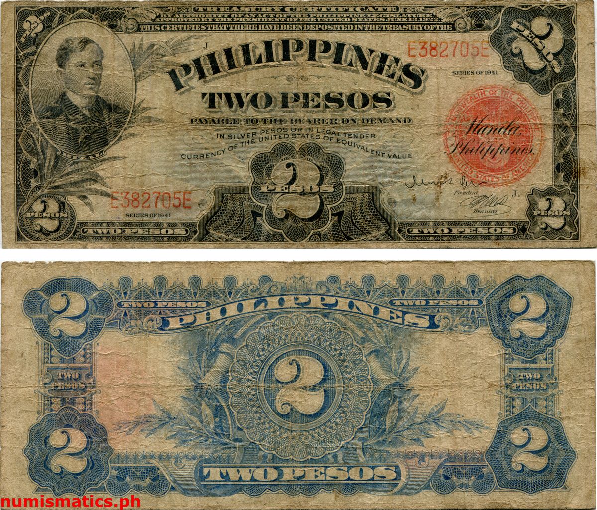 1941 2 Pesos Quezon - de Leon Treasury Certificate