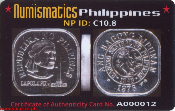 1976 FM 1 Sentimo Brilliant Uncirculated Ang Bagong Lipunan Coin A000012 COA Card Obverse