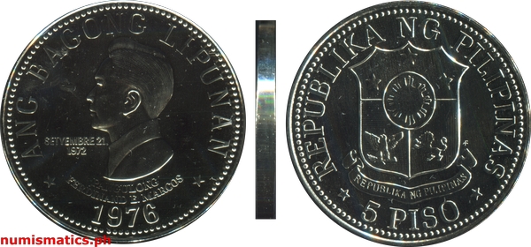 1976 FM 5 Piso Brilliant Uncirculated Ang Bagong Lipunan Coin