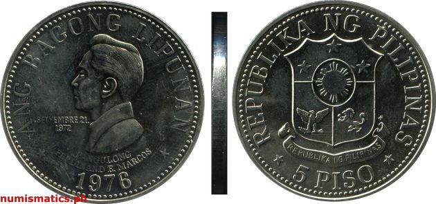 1976 FM 5 Piso Proof Ang Bagong Lipunan Series Coin