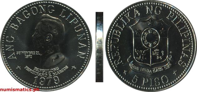 1979 FM 5 Piso Brilliant Uncirculated Ang Bagong Lipunan Coin