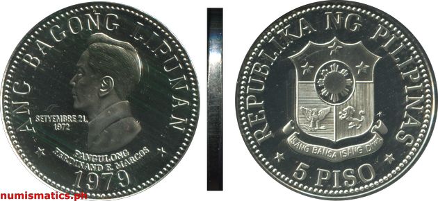 1979 FM 5 Piso Proof Ang Bagong Lipunan Coin