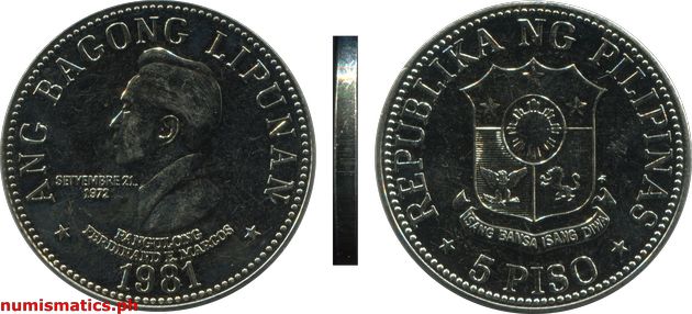 1981 FM 5 Piso Brilliant Uncirculated Ang Bagong Lipunan Coin
