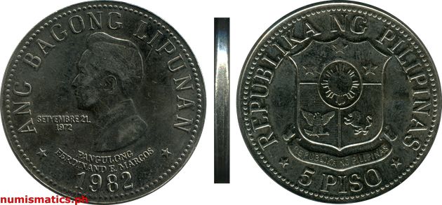 1982 5 Piso Ang Bagong Lipunan Series Coin