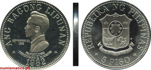 1982 FM 5 Piso Proof Ang Bagong Lipunan Series Coin