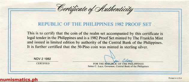 1982 (7) Proof Coin Set COA