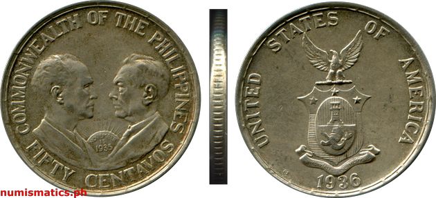 1936 M Fifty Centavos Murphy - Quezon Commemorative Coin