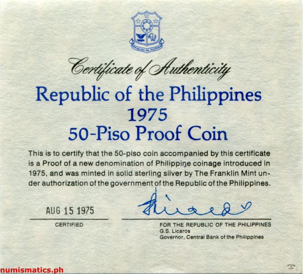 1975 50 Piso Pangulong Ferdinand E. Marcos Proof Box Type Commemorative Coin COA