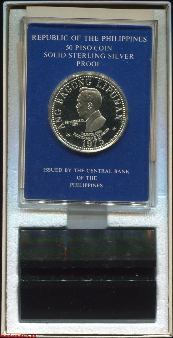 1975 50 Piso Pangulong Ferdinand E. Marcos Proof Stand Type Set Commemorative Coin Box