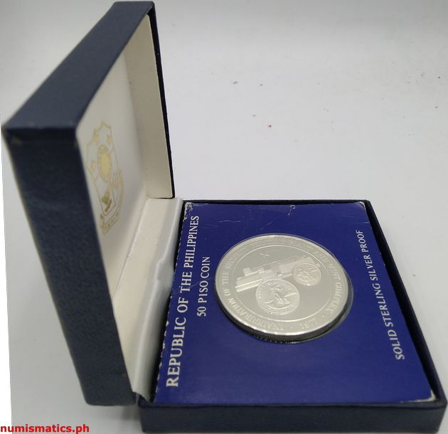 1977 50 Piso Inauguration of the Security Printing Plant and Mint Complex Proof Commemorative Coin Box Side 1