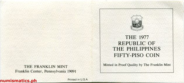 1977 50 Piso Inauguration of the Security Printing Plant and Mint Complex Proof Commemorative Coin Literature 1