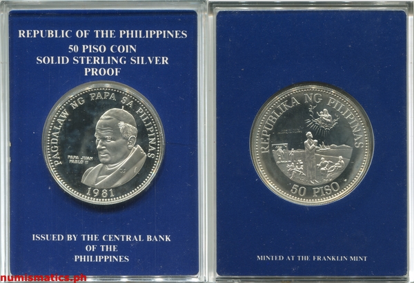 1981 50 Piso Pagdalaw ng Papa sa Pilipinas Commemorative Coin Proof Acrylic Case