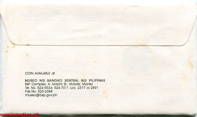 2000 10 Piso Philippine Millennium Coin Envelop Back