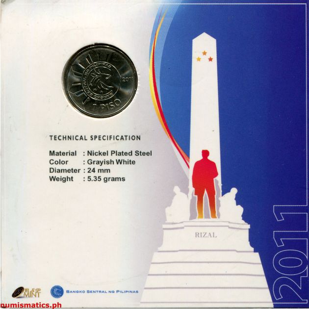 2011 1 Piso 150 Years Jose Rizal Blister Pack Reverse Commemorative Coin