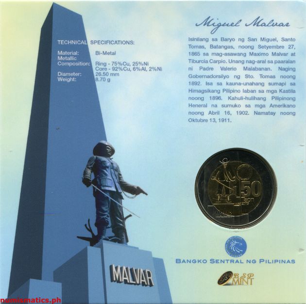 2015 10 Piso Heneral Miguel Malvar 150 Taon Blister Pack Reverse Commemorative Coin