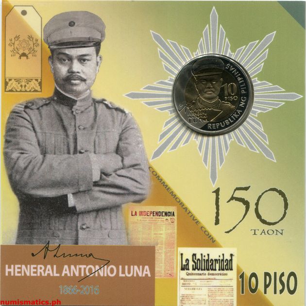 2016 10 Piso Heneral Antonio Luna 150 Taon Blister Pack Obverse Commemorative Coin