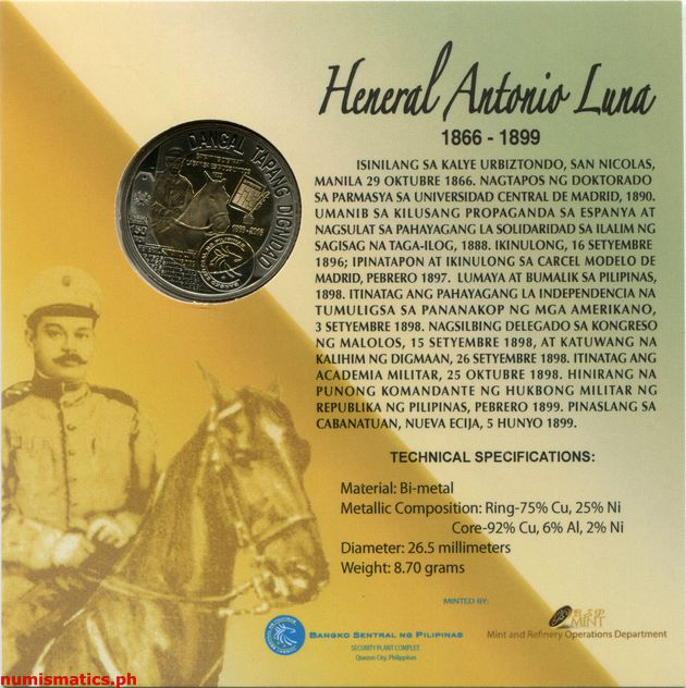 2016 10 Piso Heneral Antonio Luna 150 Taon Blister Pack Commemorative Coin