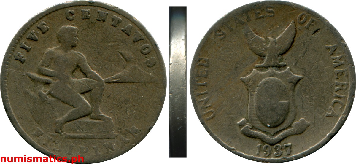 1937 M Five Centavos Commonwealth Issues Coin