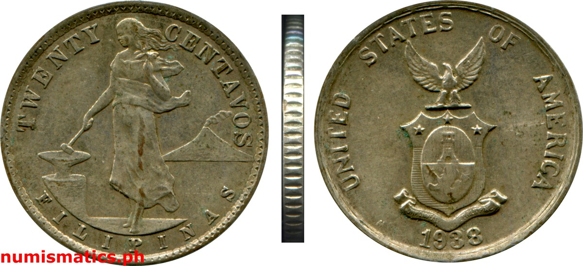 1938 M Twenty Centavos Commonwealth Issues Coin