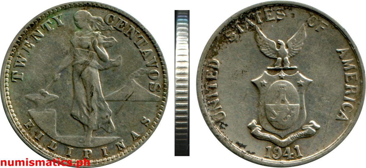 1941 M Twenty Centavos Commonwealth Issues Coin