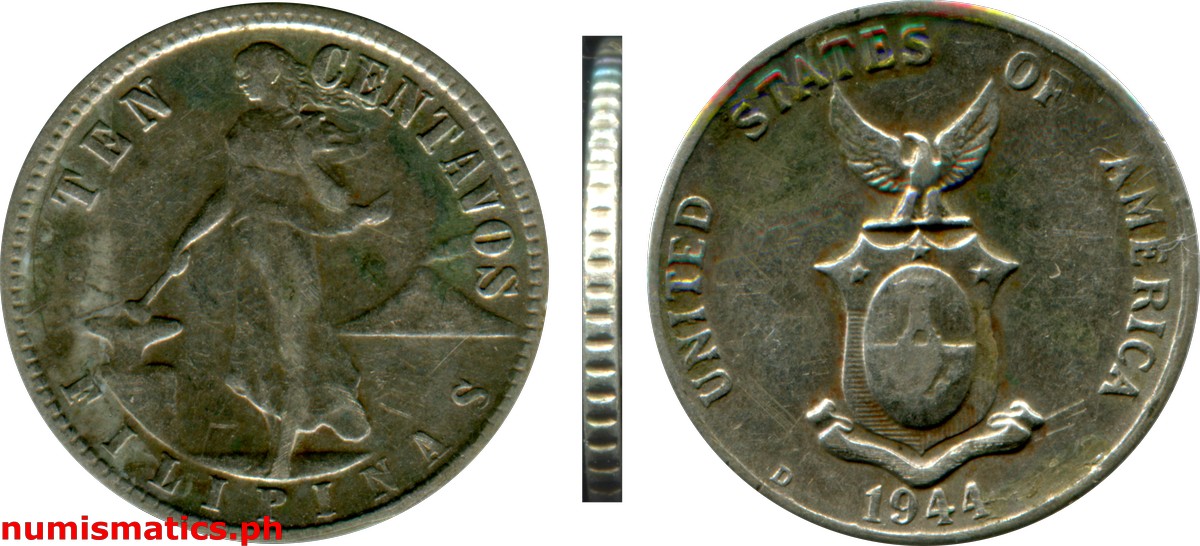 1944 D Ten Centavos Commonwealth Issues Coin