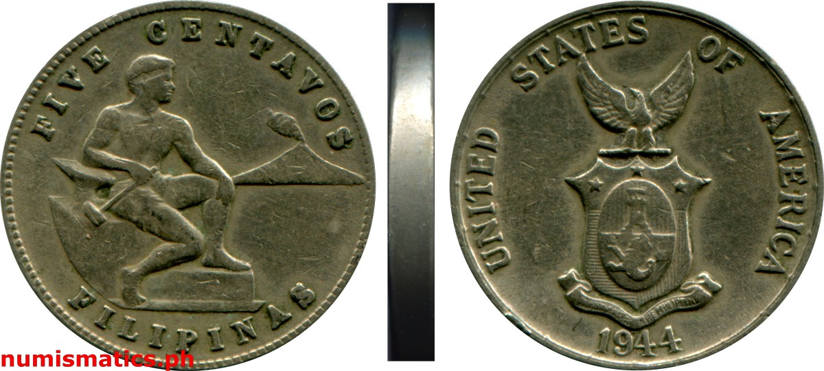 1944 Five Centavos Commonwealth Issues Coin