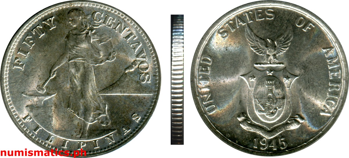 1945 S Fifty Centavos Commonwealth Issues Coin