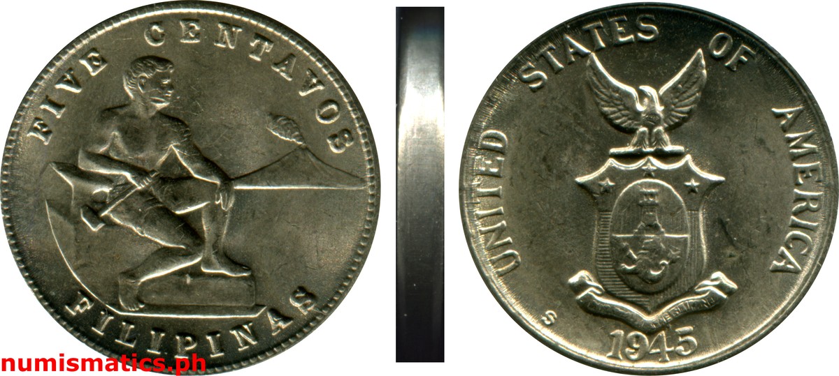 1945 S Five Centavos Commonwealth Issues Coin