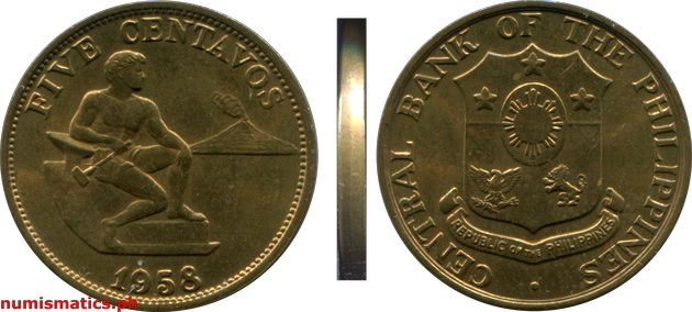 1958 Five Centavos English Series Coin