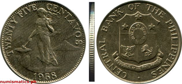 25 Centavos English Series Coin 1958 1966