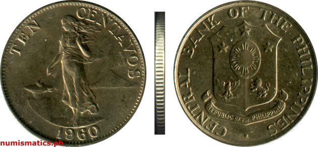 1960 Ten Centavos English Series Coin