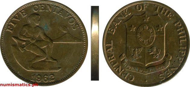 1962 Five Centavos English Series Coin