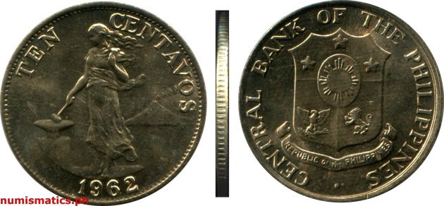 1962 Ten Centavos English Series Coin