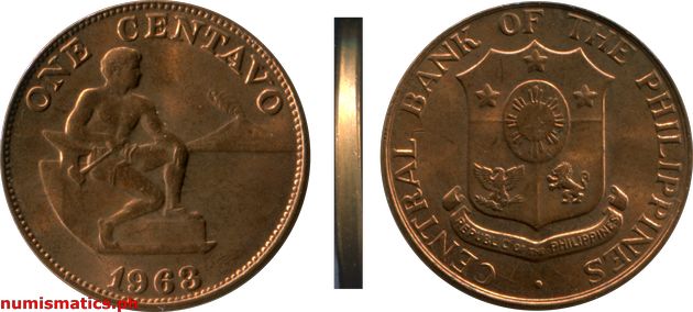 1963 One Centavo English Series Coin