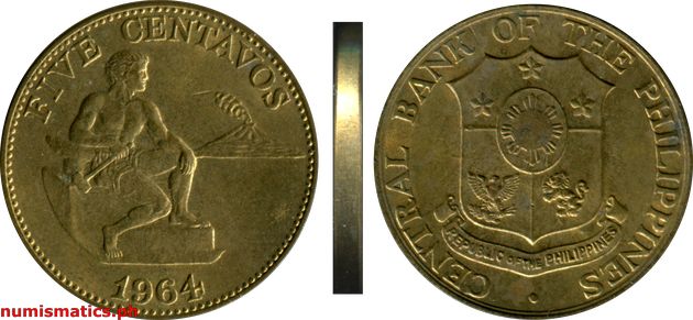 1964 Five Centavos English Series Coin