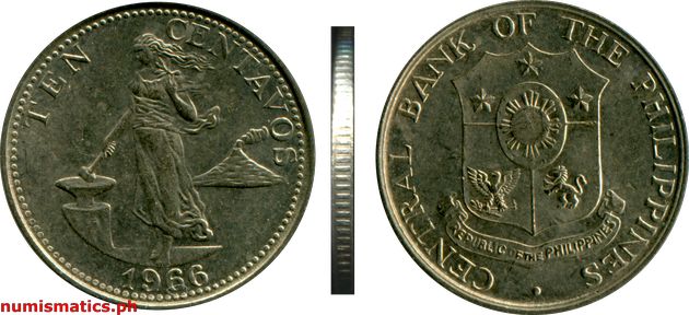 1966 Ten Centavos English Series Coin