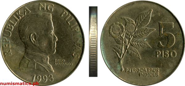 1993 5 Piso Improved Flora and Fauna Series Coin