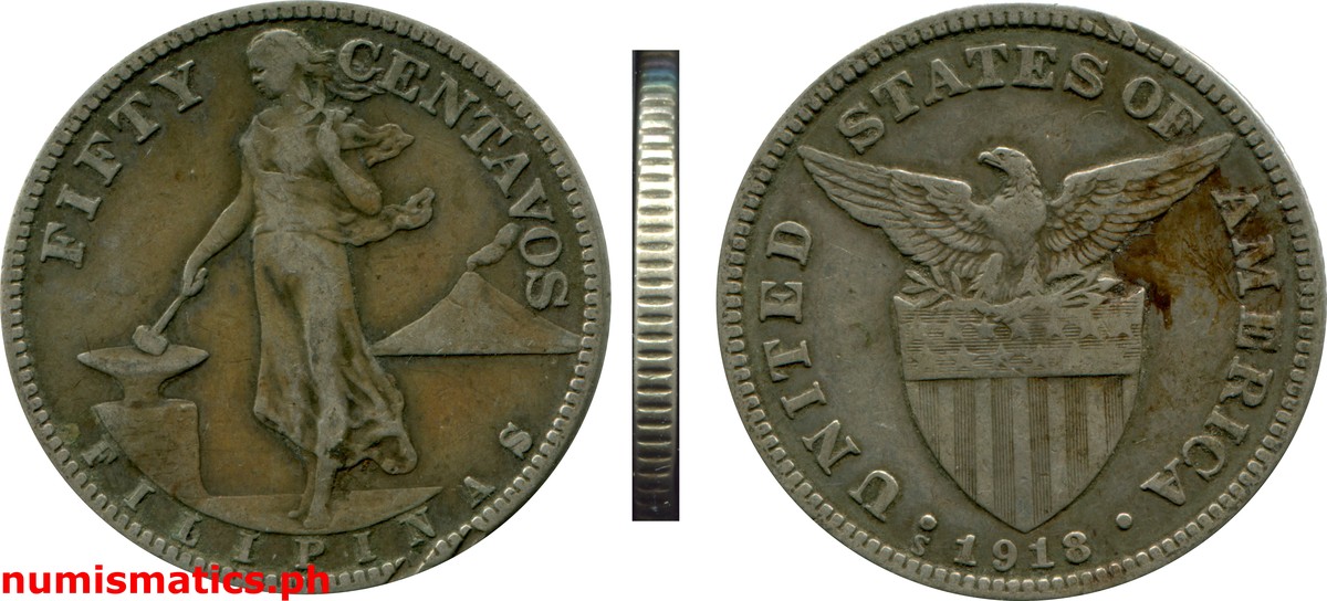 1918 S Fifty Centavos Under U.S. Sovereignty Coin