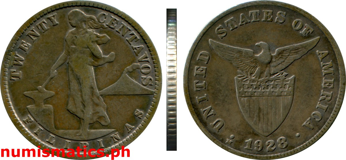 1928 M Twenty Centavos Under U.S. Sovereignty Coin